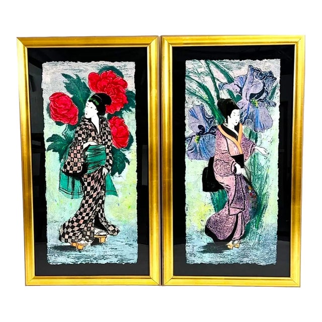 Mikulas Kravjansky “Flowers of the Orient” Signed Limited Edition Collograph Prints, Pair For Sale