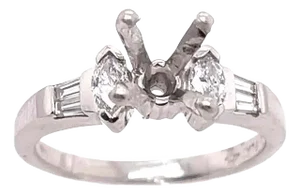 Diamond Oval and Baguette Side Detail Engagement Ring Setting in Platinum