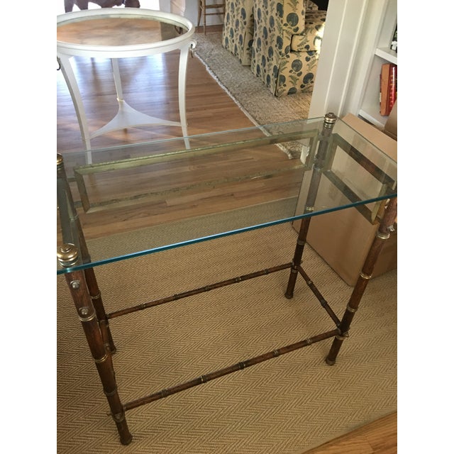 Brass French Faux Bamboo and Brass Console Table With Glass Top For Sale - Image 8 of 12