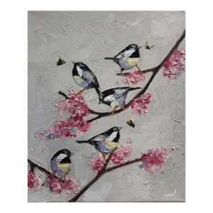 Chickadees & Cherry Blossoms Oil Painting