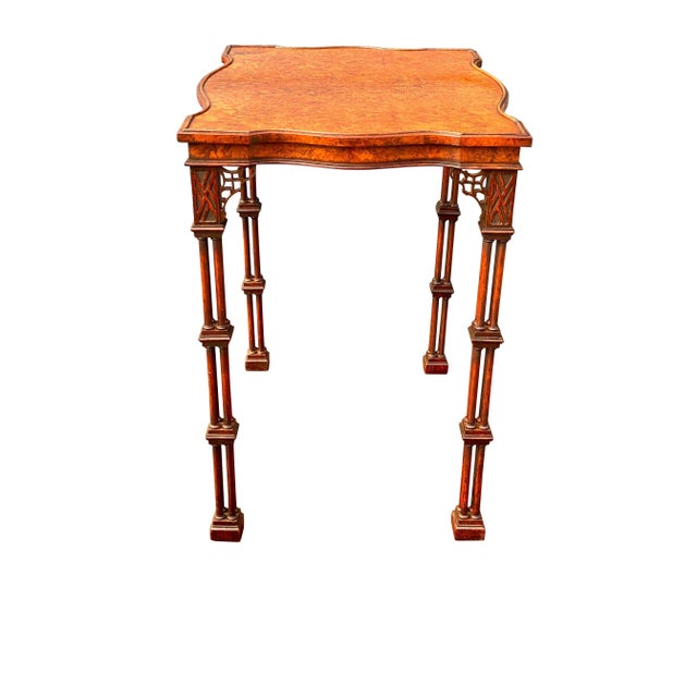 Chinese George III Style Burl Walnut and Mahogany China Table Attributed to Gillow For Sale - Image 3 of 11