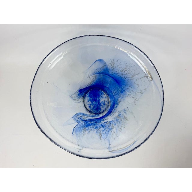 Large Vintage Conical Blue Glass Centerpiece Bowl, 1980s For Sale - Image 6 of 15