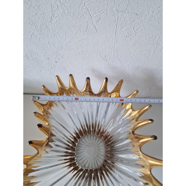 Large Vintage Crystal Bowl with Gold Tips from Bayel, 1950s For Sale - Image 9 of 11