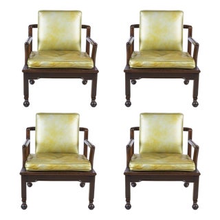 1960s Set of 4 Widdicomb Leather and Ebonized Walnut Club Chairs For Sale