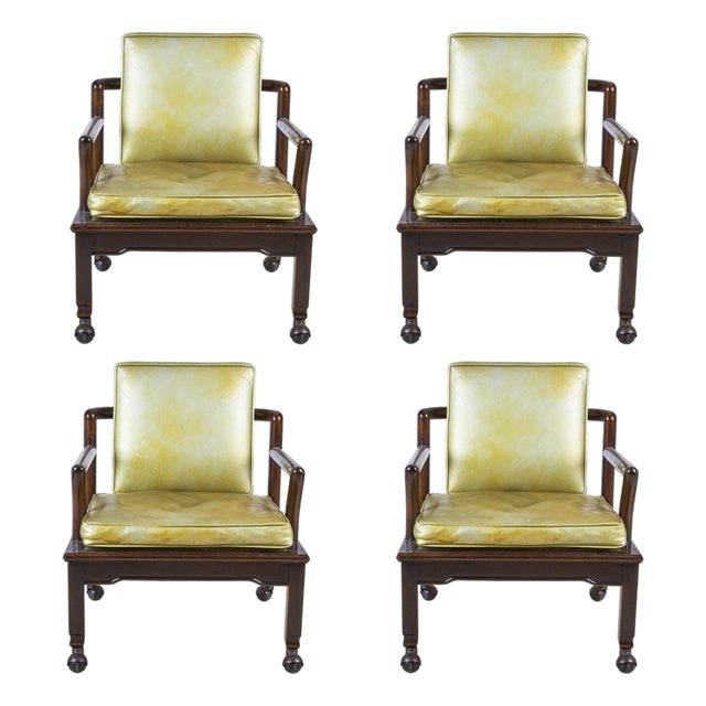 1960s Set of 4 Widdicomb Leather and Ebonized Walnut Club Chairs For Sale