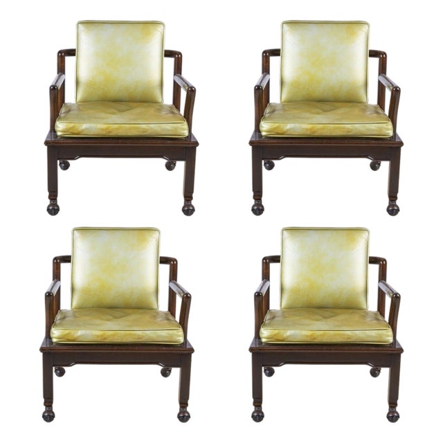 4 Widdicomb Leather & Walnut Club Chairs 1963 For Sale