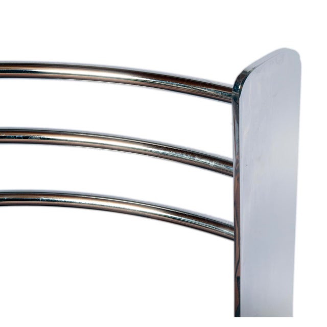 Metal 1980's Post Modern, Three Legged Chrome Milan Chairs Set/ 4 For Sale - Image 7 of 11