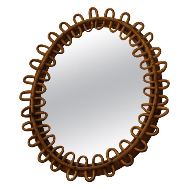 Oval Rattan and Bamboo Wall Mirror in the style of Franco Albini, 1960s For Sale - Image 12 of 12