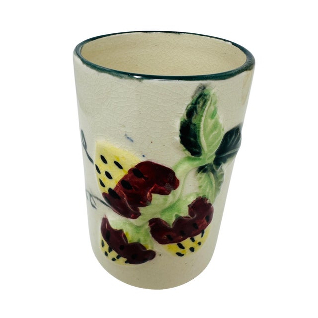 White Mid-Century Japanese Hand-Painted Fruit Relief Pitcher & Tumbler Set - 6 Pieces For Sale - Image 8 of 14