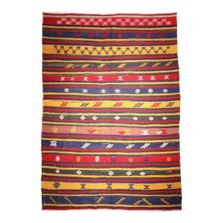 Turkish Kilim With Bright Tone of Color - Cicim Kilim With Stripe Design For Sale