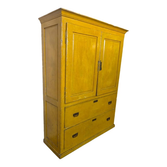 Antique Yellow Tuscan Pantry Cabinet, 1890s For Sale
