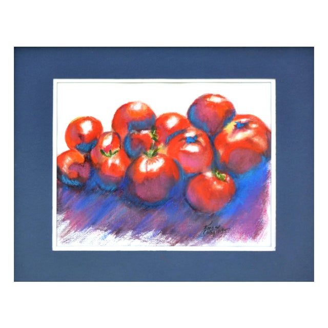 Vibrant impressionist pastel still-life of red tomatoes by California artist Karen Colby (American, 20th Century). Signed...