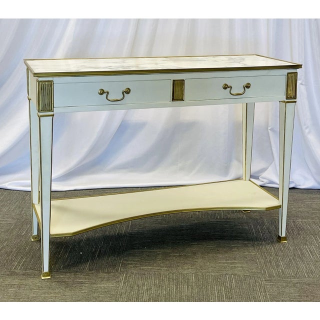 Wood Pair of Hollywood Regency Neoclassical White Sofa, Maison Jansen For Sale - Image 7 of 13