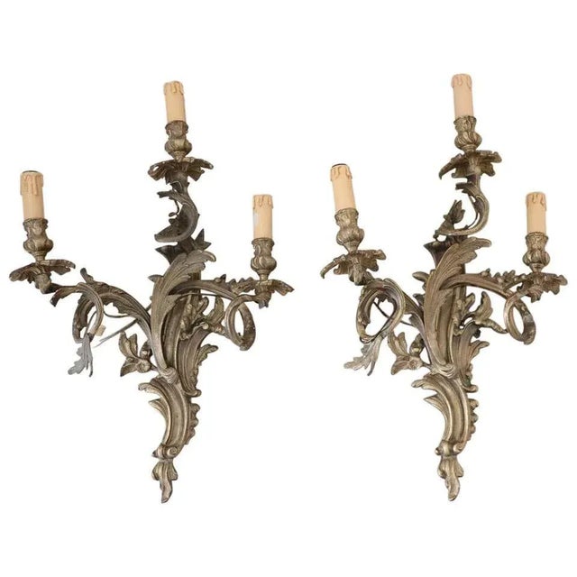 Antique Golden Bronze Sconces, Set of 2 For Sale - Image 11 of 11
