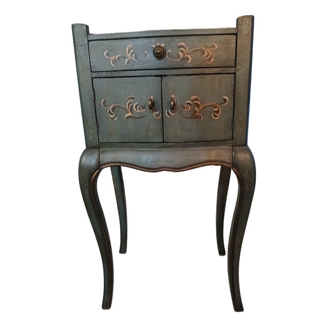 Early 20th Century Intervention No, Bleu & Gold" – Signed Hand-Distressed Folk Baroque Cabinet For Sale