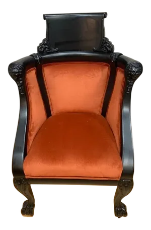 Antique Victorian Style Carved Ebony Tub Chair