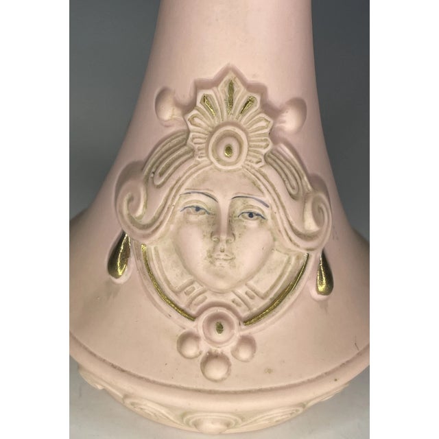 Rare Antique Schafer & Vater Pink Bisque Porcelain Figural Lady Hatpin Holder For Sale - Image 12 of 12