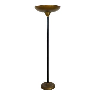 Art Deco Gold-Tone Metal Torchiere Floor Lamp, 1940 For Sale