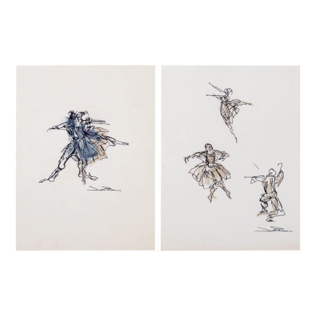 Judith Brown Dancer Sketches Ink and Wash, 2 For Sale