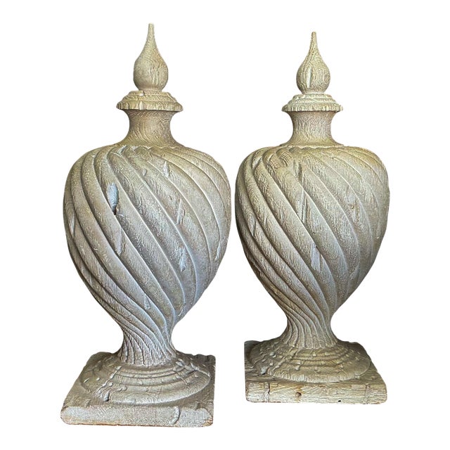 Late 20th-C. Large Scale Faux Bois Cast Garden Urns / Sculptures - Pair For Sale