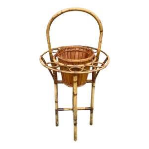 Mid-Century Rattan and Bamboo Wine or Champagne Butler Stand