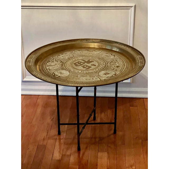 20th Century Asian Handcrafted Brass Tray Table With Folding Base For Sale - Image 10 of 11
