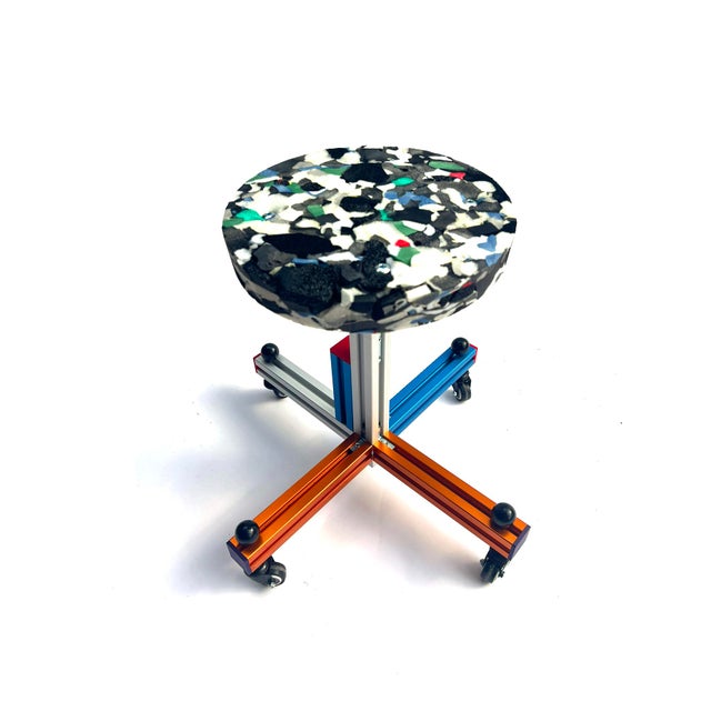 Techno Stool is Playful, Modular and Sustainable, combines aluminum and recycled foam rescued from automobile,...