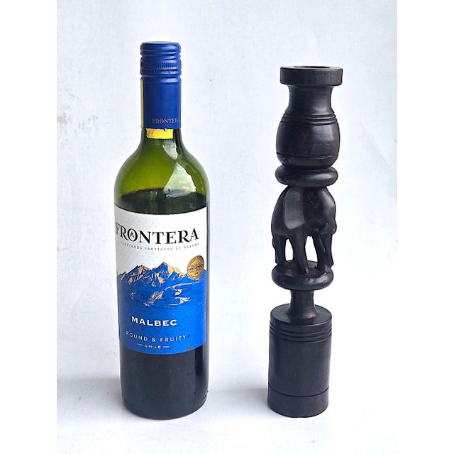 Ebony Vintage Hand-Carved African Ironwood Elephant Candlestick Holder For Sale - Image 8 of 15