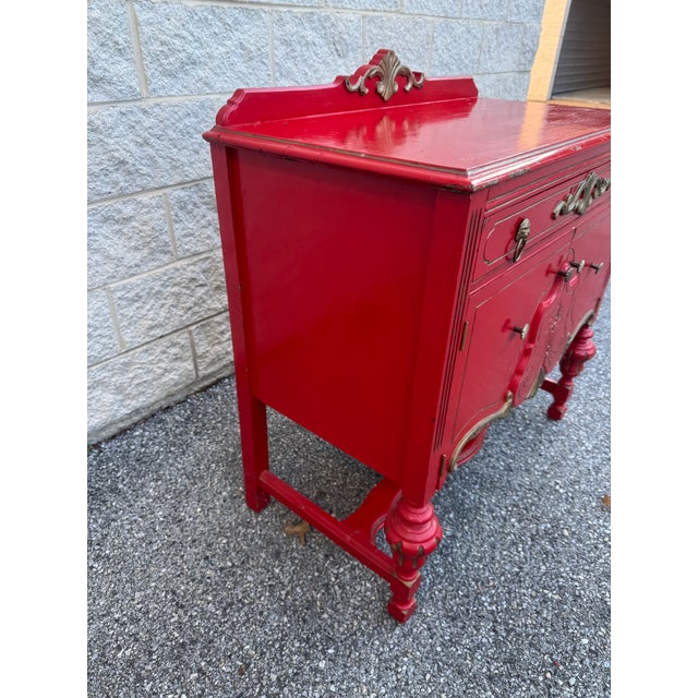 Vintage French Provincial Style Red Painted Buffet Cabinet For Sale In Philadelphia - Image 6 of 12