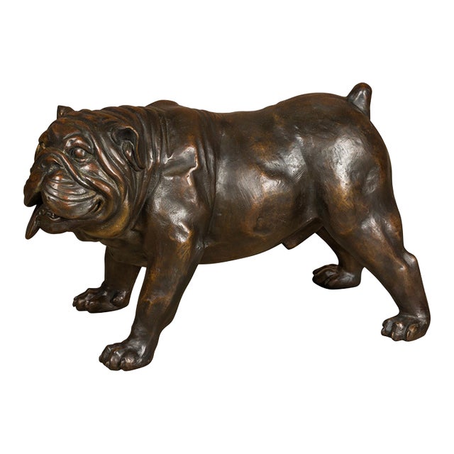 Vintage American Art Life-Size Bronze Bulldog Sculpture For Sale