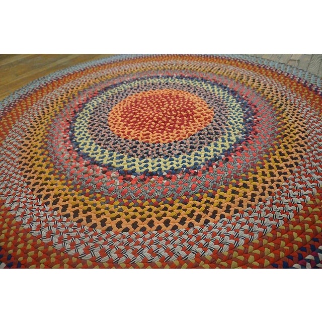 1930s 1930s Multi Background Wtih Folk Art Styles Round Antique American Braided Rug For Sale - Image 5 of 15