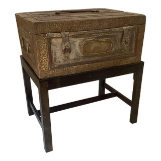Antique Indian Metal Clad Box on Ebony Stand For Sale