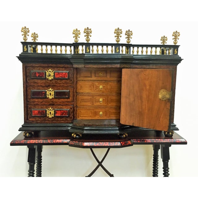 Early 18th Century 18th Original Italian Cabinet on Stand, Baroque Bargueno with Carey Inlays For Sale - Image 5 of 6