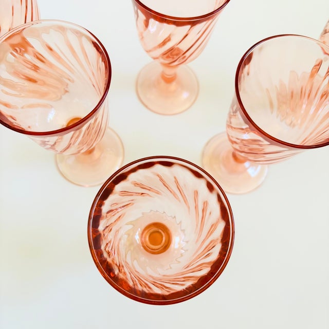 Glass Pink Swirl Wine Goblets - Set of 6 - France For Sale - Image 7 of 8