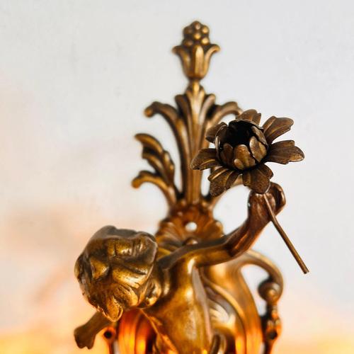 Wall pendant 2 lights with a cherub/angel/putti; unique wall lamp. This baroque-style wall lamp with an angel or cherub...