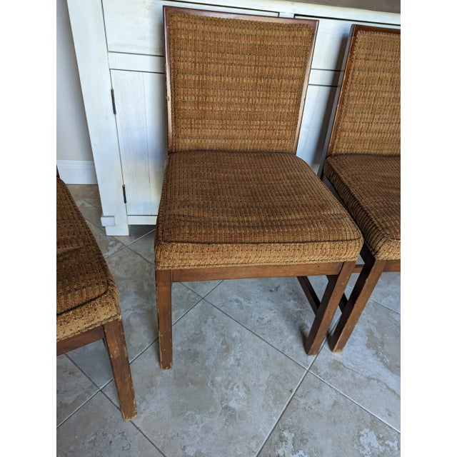 Lane Furniture 4 Mid-Century Lane Side Chairs With Multi Color Chenille For Sale - Image 4 of 11