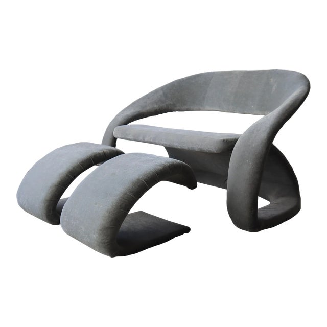 Post Modern Cantilevered Loveseat and Ottomans by Jaymar For Sale