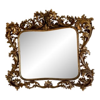 Exceptional Antique Italian Florentine Giltwood Mirror, Hand-Carved in the Baroque Rococo Style For Sale