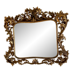 Exceptional Antique Italian Florentine Giltwood Mirror, Hand-Carved in the Baroque Rococo Style