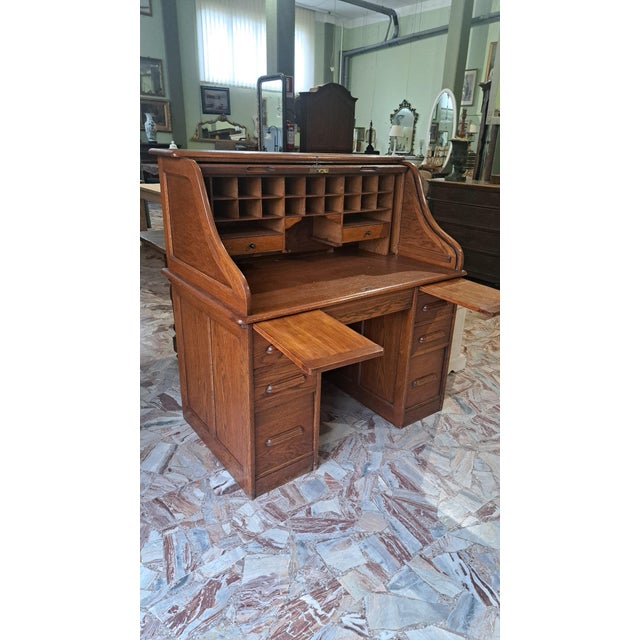 American Oak Roller Desk, 1920s For Sale - Image 4 of 5