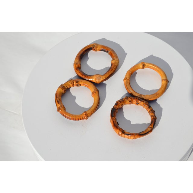 Tan Burnt Bamboo Napkin Rings- Set of 4 For Sale - Image 8 of 8