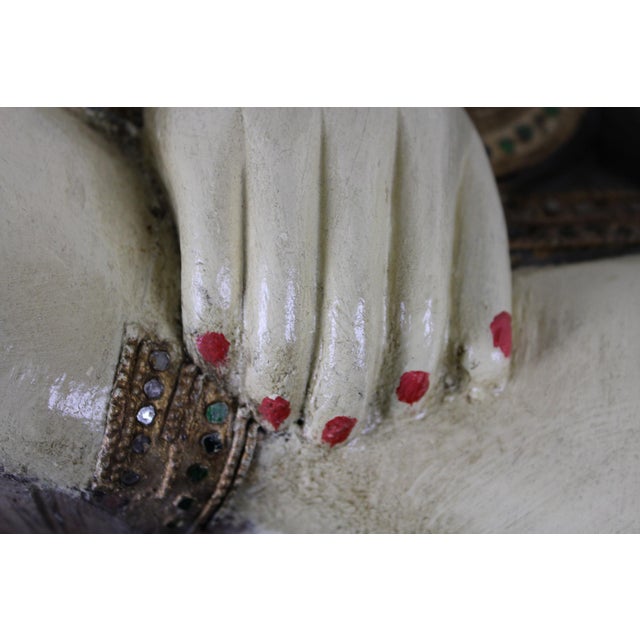 Mid 20th Century Wood Carved Seated Asian Baby Jeweled Lacquered Sculpture, Thailand For Sale - Image 9 of 11