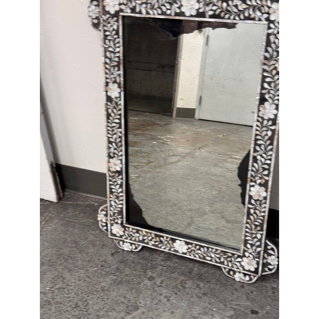 Black Moroccan Style Mother-of-Pearl Inlaid Floral Wall Mirror For Sale - Image 8 of 12