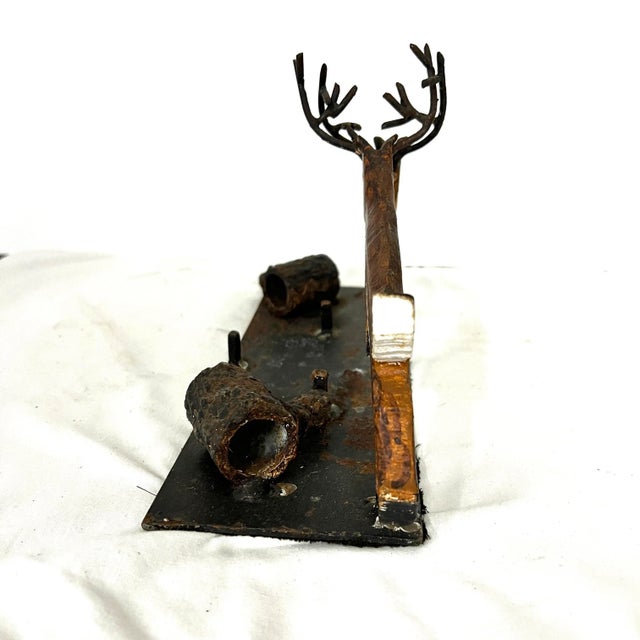 Early 20th Century Antique Hand Forged Cast Iron Fighting Deer Stags For Sale - Image 5 of 6