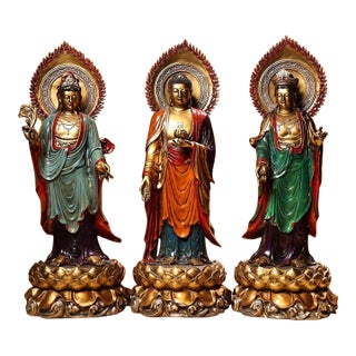 Late 20th Century Set of 3 Gilt Bronze Figures of the Western Trinity For Sale