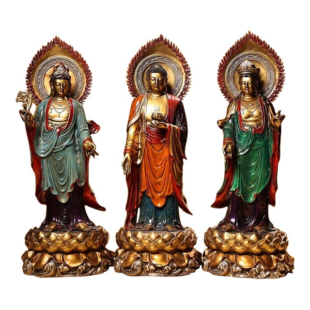 Late 20th Century Set of 3 Gilt Bronze Figures of the Western Trinity For Sale