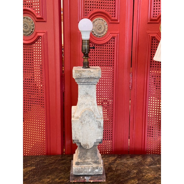 Gray Mid 20th Century Stone Baluster Lamps on Lucite Bases - a Pair For Sale - Image 8 of 12