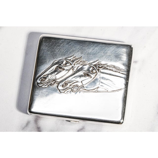Silver Amazing High Quality Antique Horse Equestrian Theme 875 Imperial Russian Silver Cigarette Case Holder For Sale - Image 8 of 16