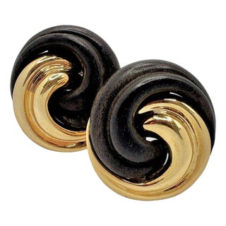 Mid 20th Century Seaman Schepps 18k Yellow Gold and Rosewood Knot Earrings - 2 pieces For Sale