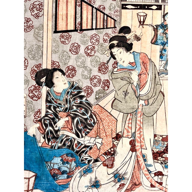 Japanese Woodblock Print Two Geisha’s by Kunisada 19th Century For Sale In New York - Image 6 of 7